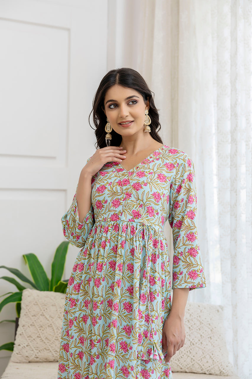 Floral Charm Rayon Flared Kurta