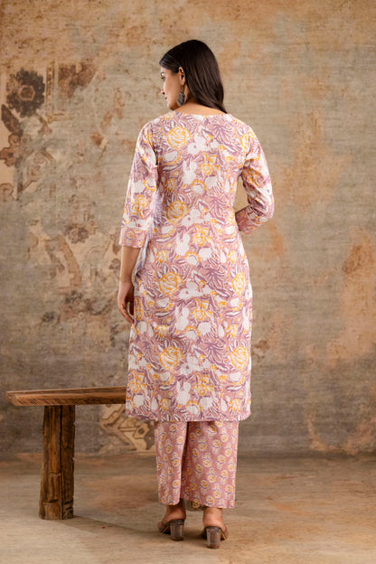 Pure Cotton Floral Kurta Pant Dupatta Set