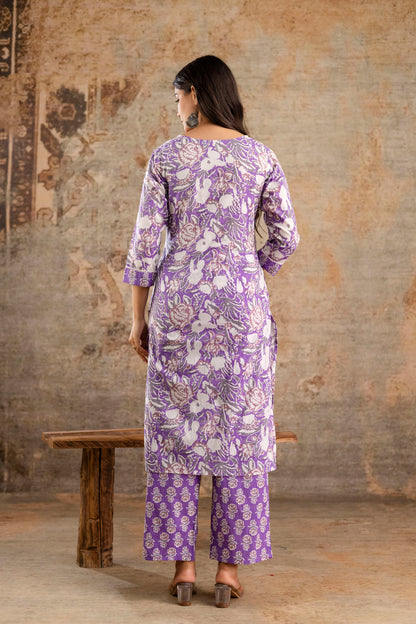 Pure Cotton Floral Kurta Pant Dupatta Set