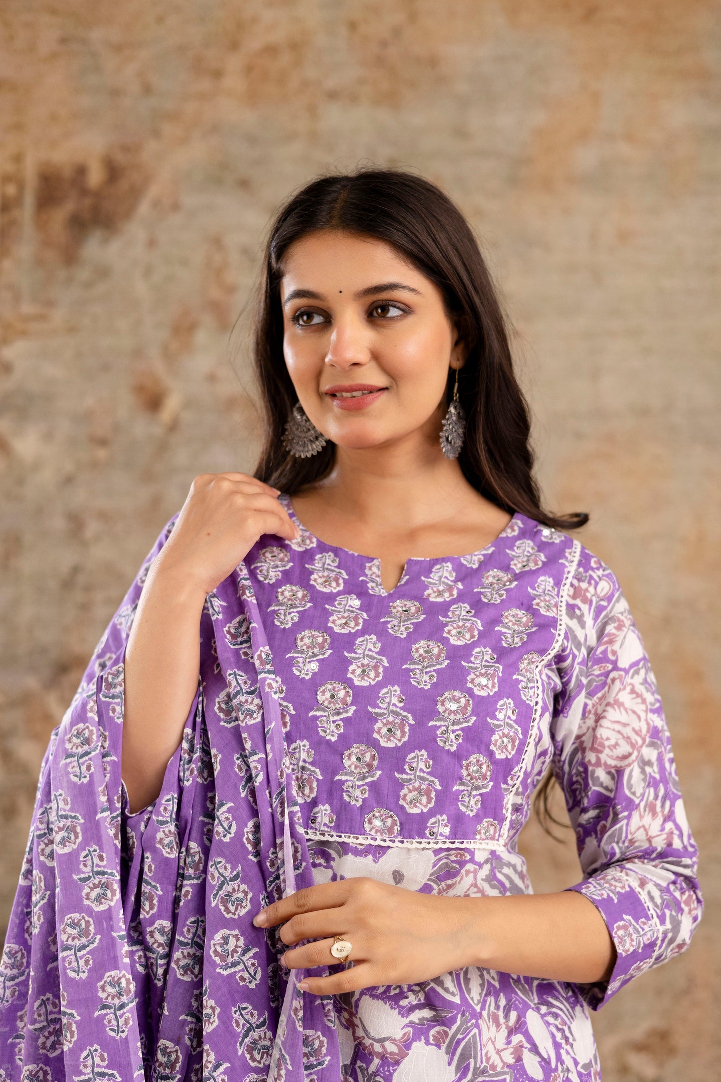 Pure Cotton Floral Kurta Pant Dupatta Set