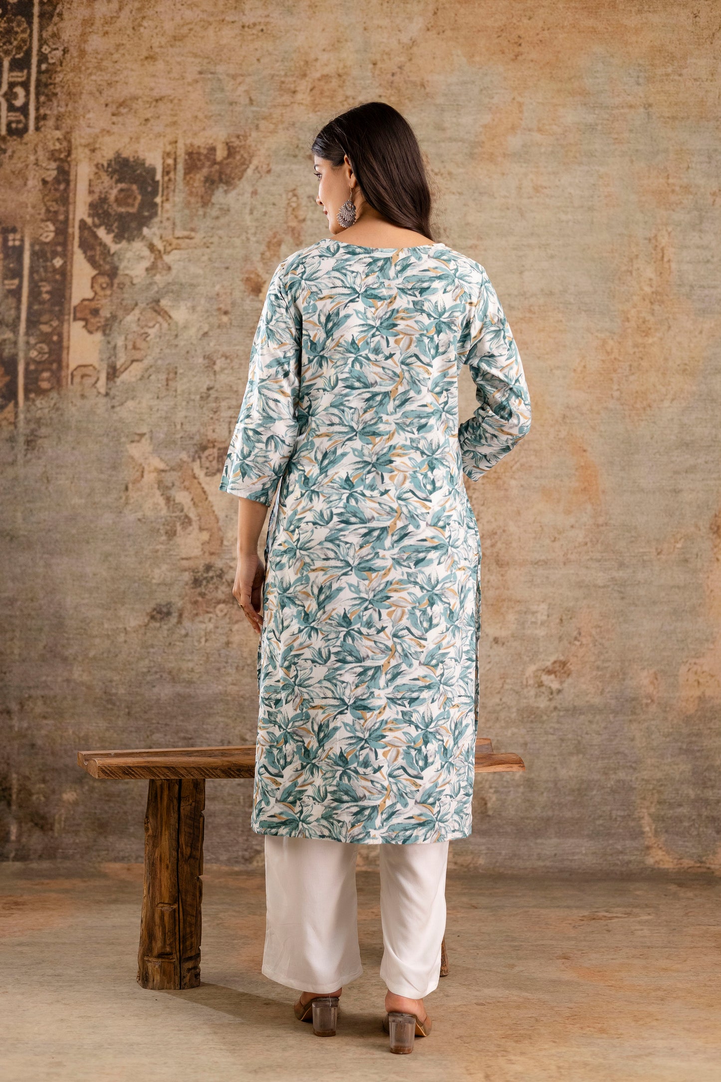 Rayon Foil Print Hand Work Kurta Pant Dupatta Set