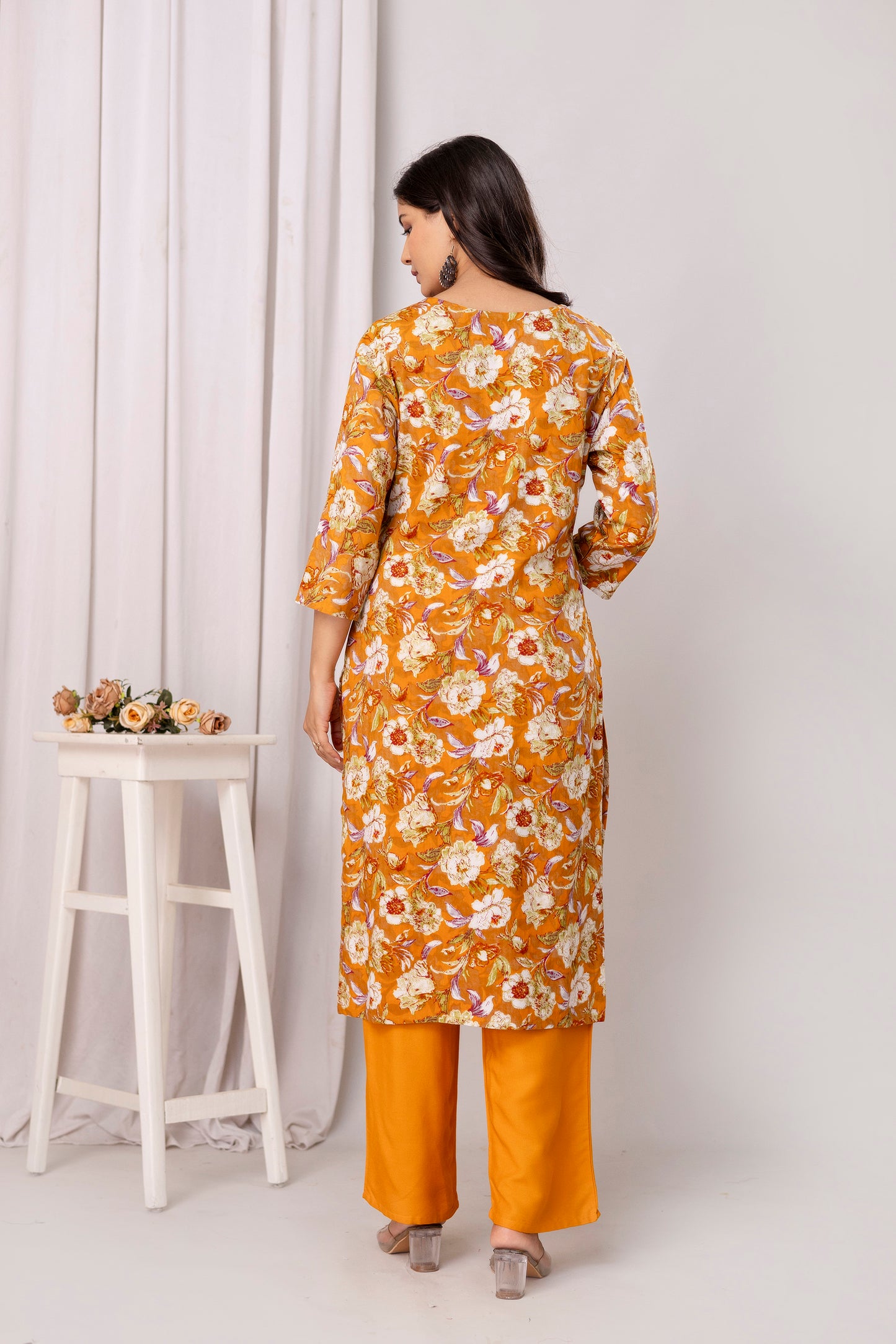 Rayon Foil Print Hand Work Kurta Pant Dupatta Set