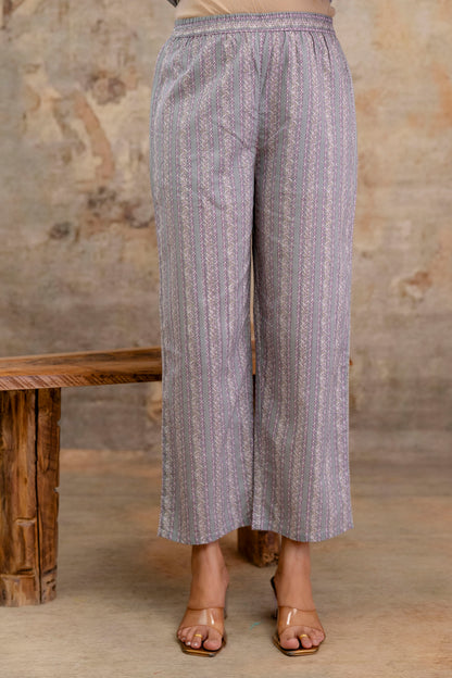 Pure Cotton Hand Work Angrakha Floral Kurta Pant Dupatta Set