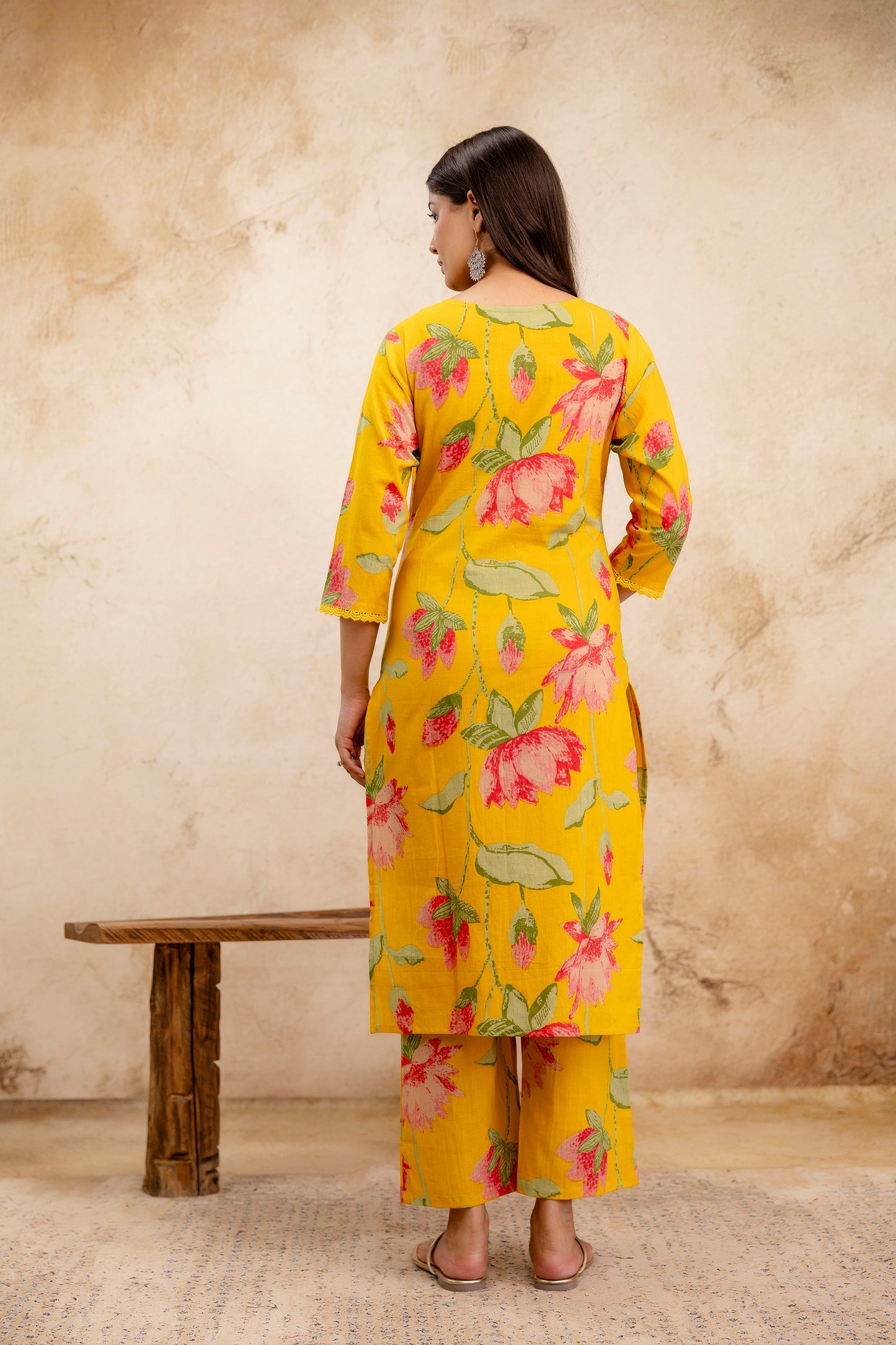 Pure Cotton Thread Work Kurta Pant Dupatta Set