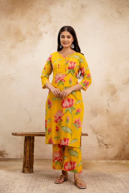 Pure Cotton Thread Work Kurta Pant Dupatta Set