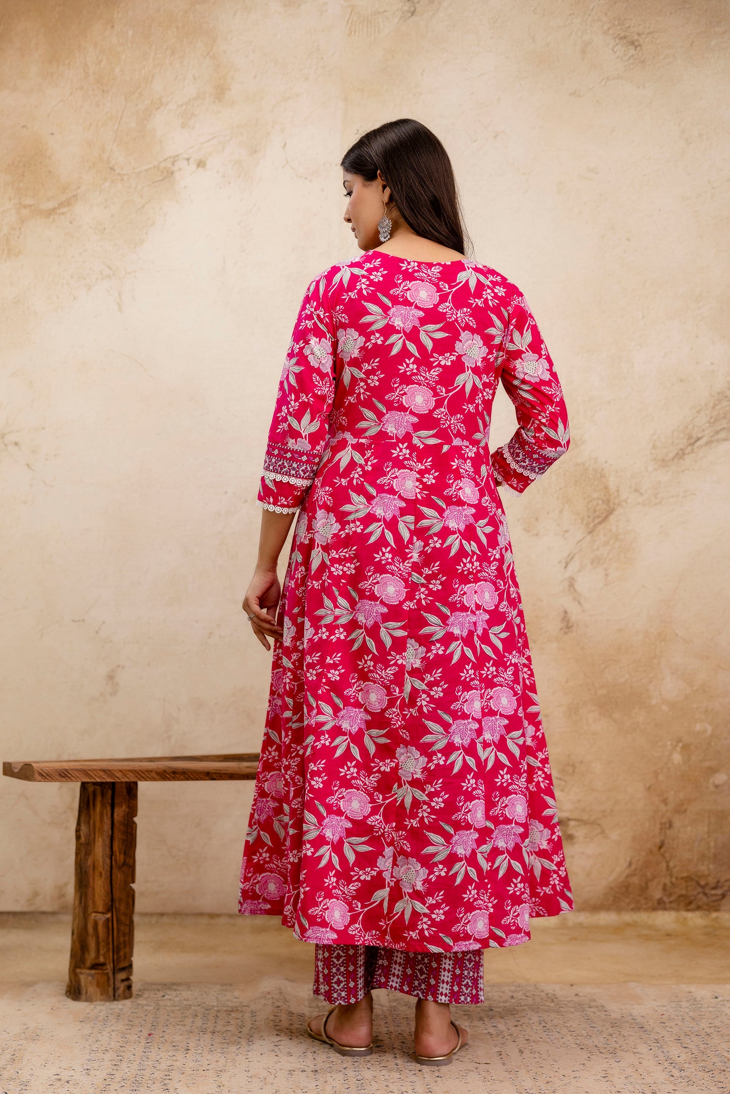 Pure Cotton Floral printed Hand work Kurta Pant Dupatta Set