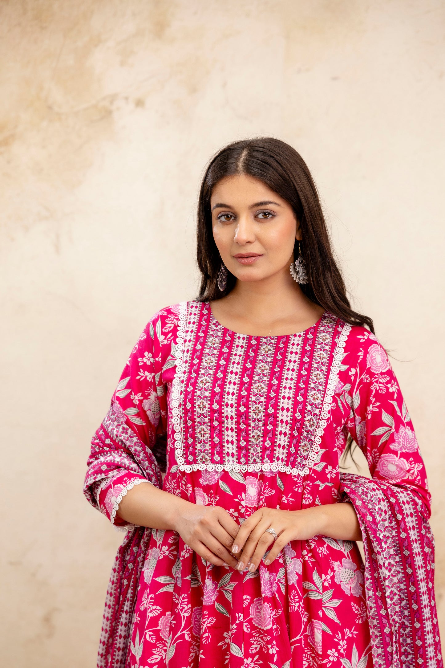 Pure Cotton Floral printed Hand work Kurta Pant Dupatta Set