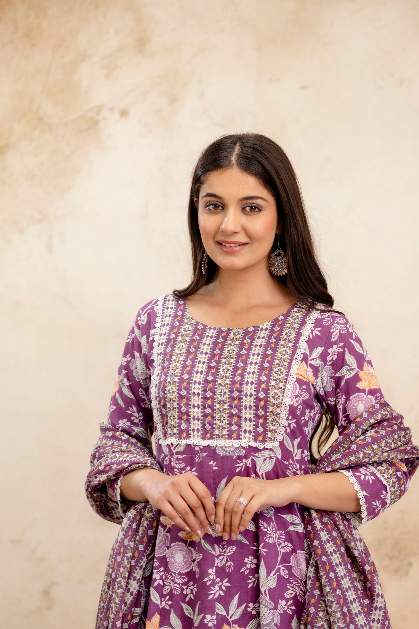 Pure Cotton Floral printed Hand work Kurta Pant Dupatta Set