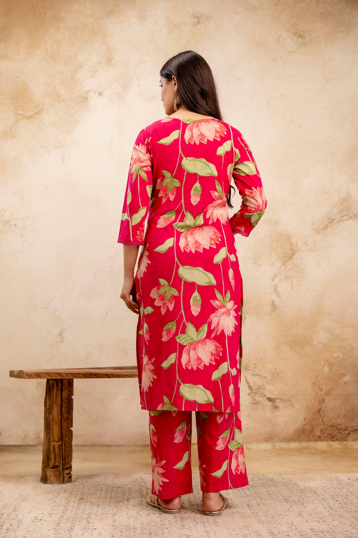 Pure Cotton Thread Work Kurta Pant Dupatta Set