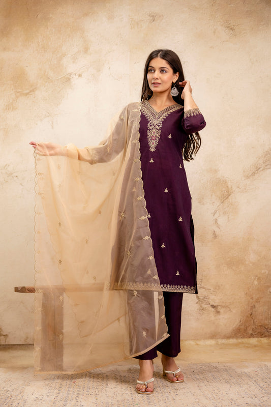 Pure Modal Chanderi Kurta Pant Dupatta Set