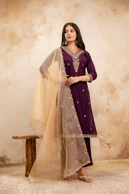 Pure Modal Chanderi Kurta Pant Dupatta Set