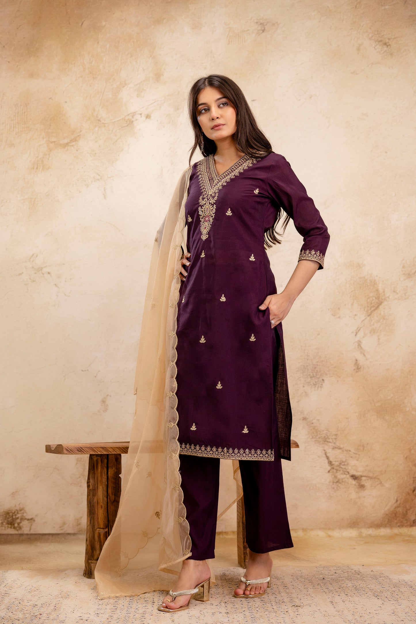 Pure Modal Chanderi Kurta Pant Dupatta Set