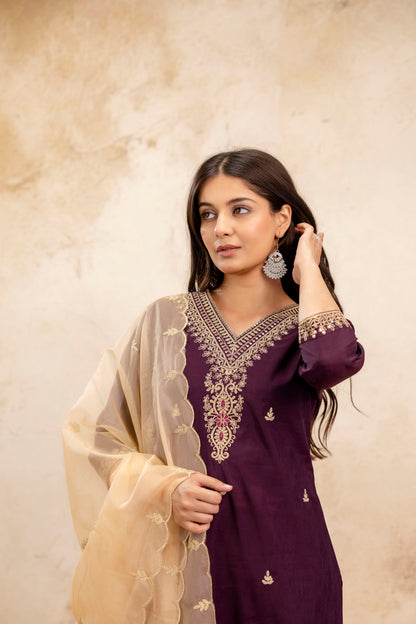 Pure Modal Chanderi Kurta Pant Dupatta Set