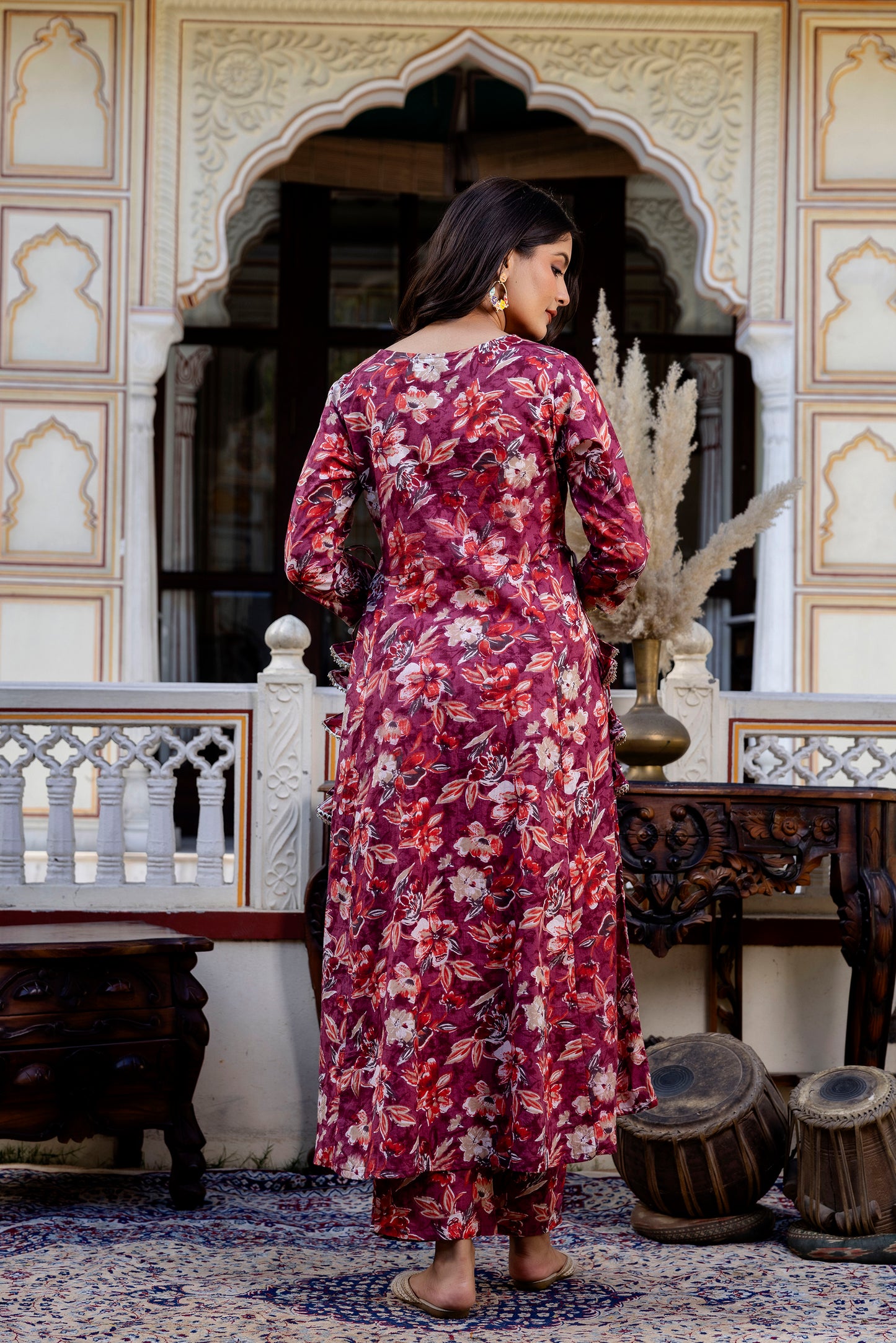 Pure cotton round neck hand work kurta pant dupatta set