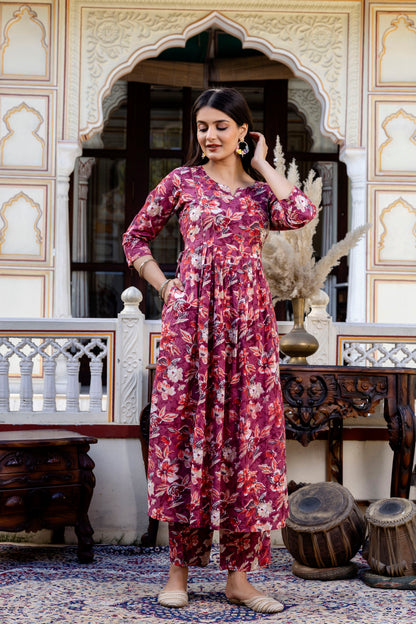 Pure cotton round neck hand work kurta pant dupatta set