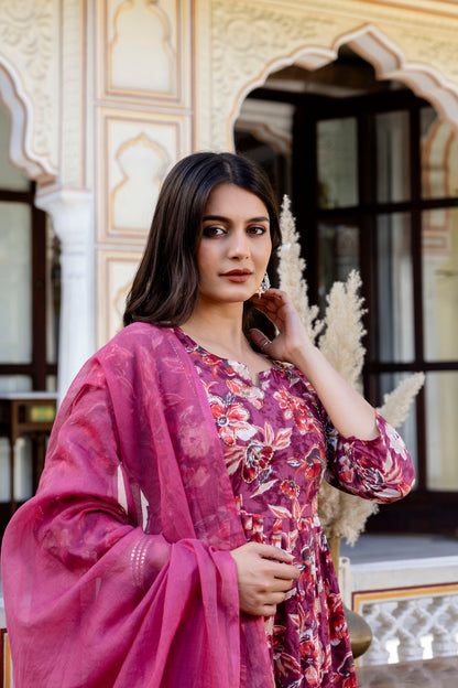 Pure cotton round neck hand work kurta pant dupatta set