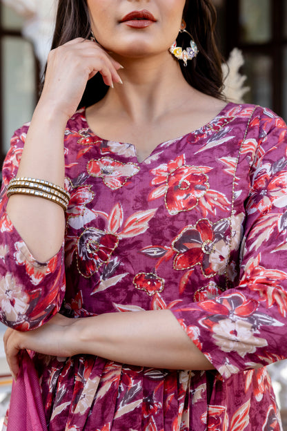 Pure cotton round neck hand work kurta pant dupatta set