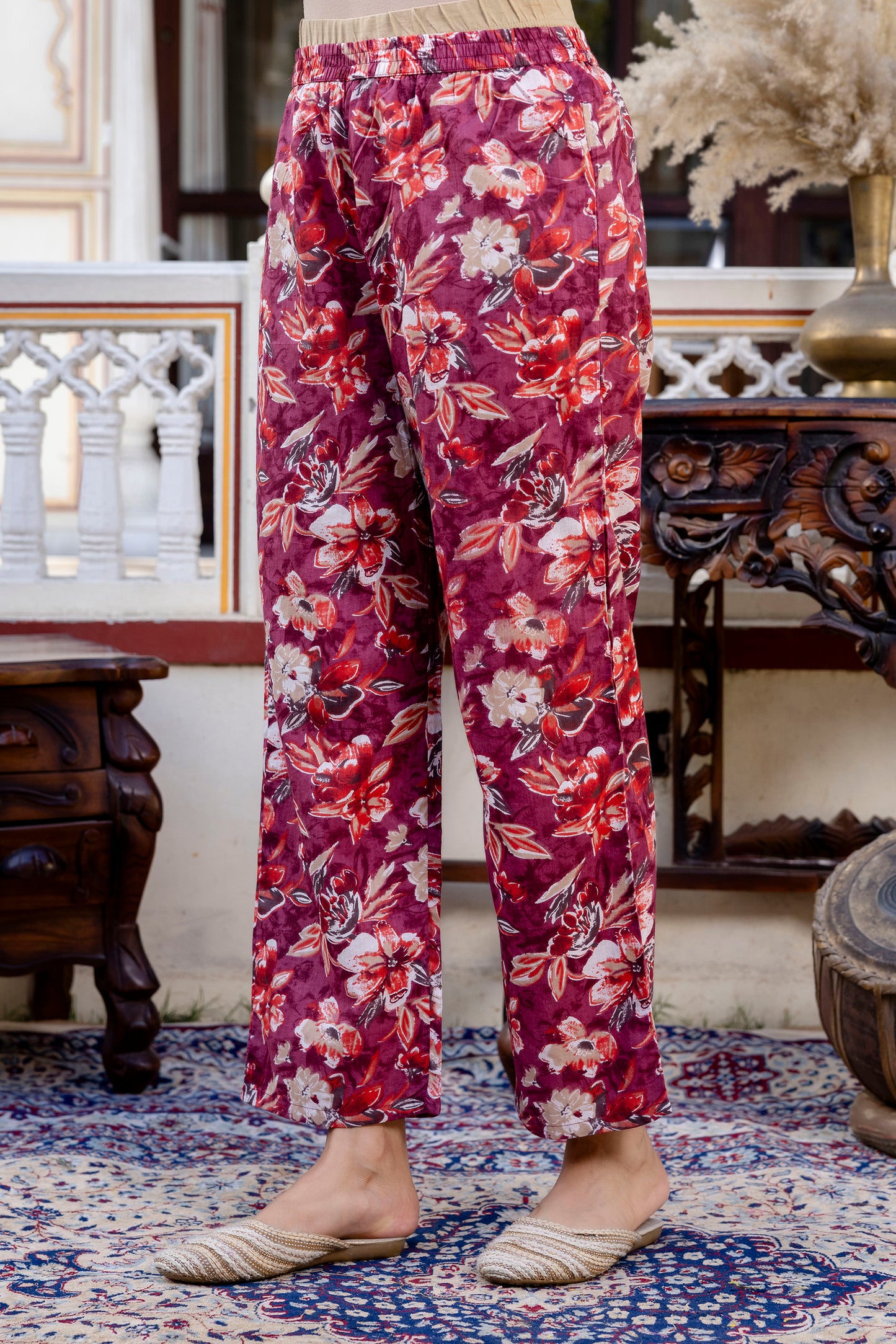 Pure cotton round neck hand work kurta pant dupatta set