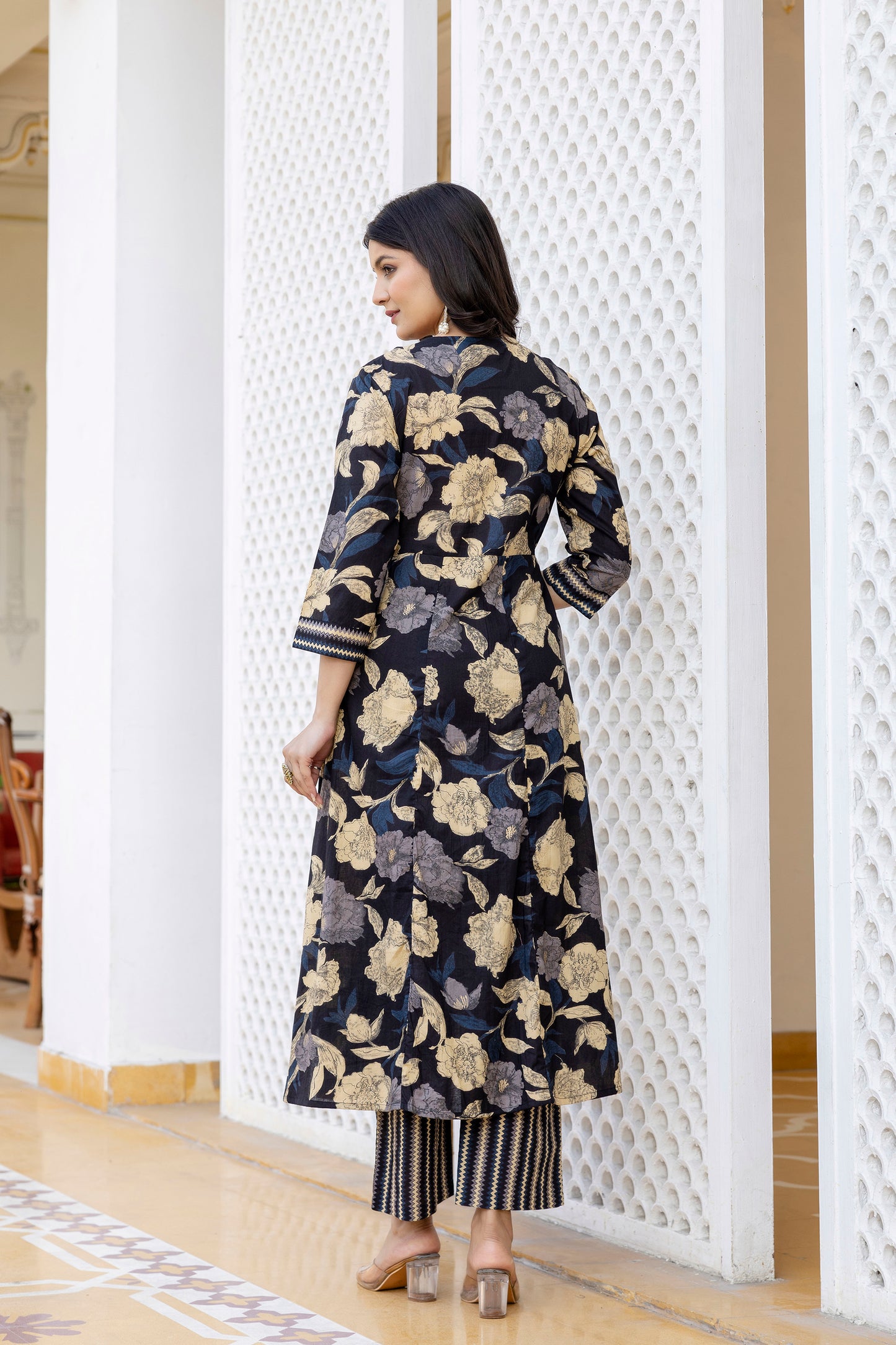 Pure cotton A-line Handwork kurta pant dupatta set