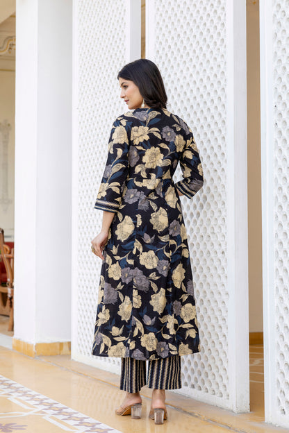 Pure cotton A-line Handwork kurta pant dupatta set