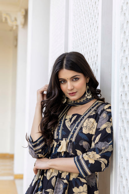 Pure cotton A-line Handwork kurta pant dupatta set