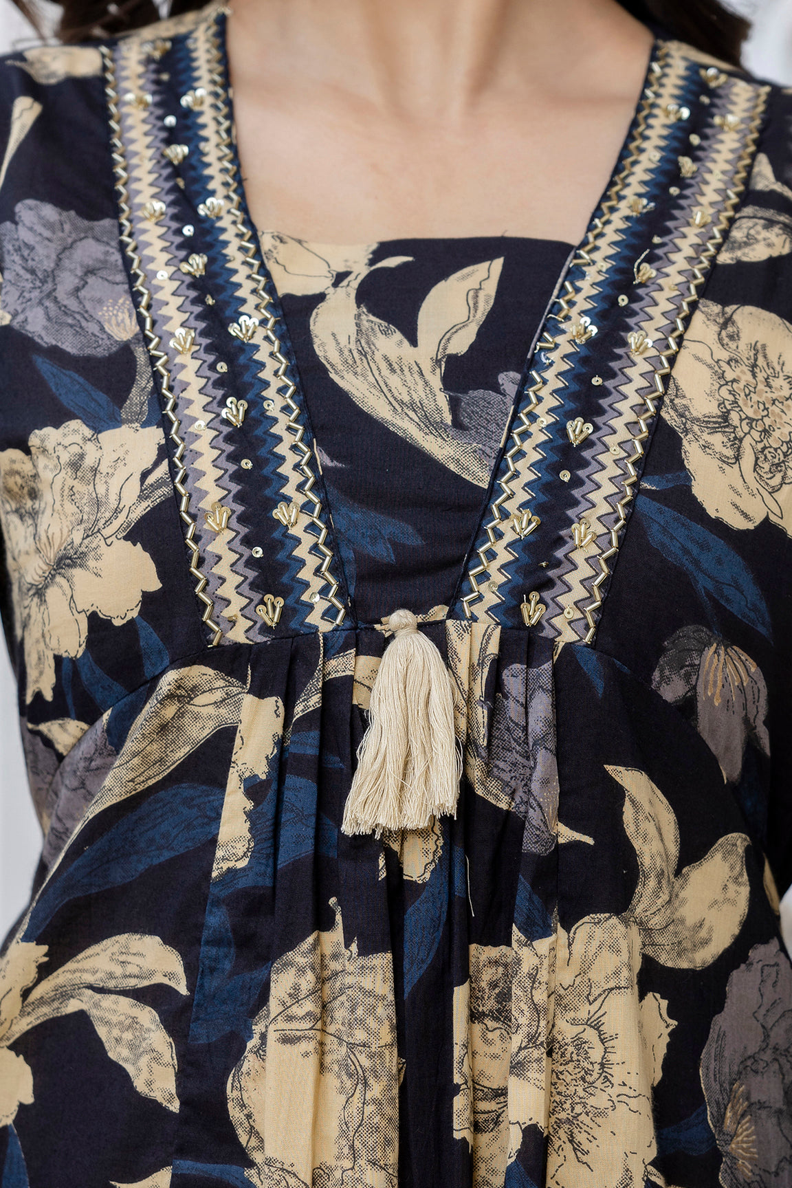 Pure cotton A-line Handwork kurta pant dupatta set