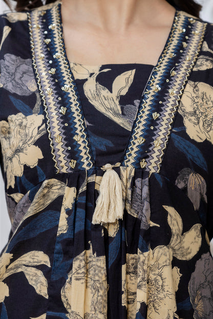 Pure cotton A-line Handwork kurta pant dupatta set