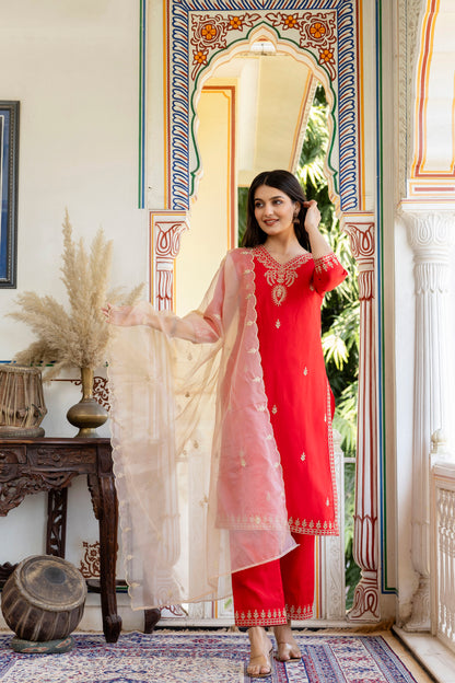 Pure Modal Chanderi Kurta Pant Dupatta Set