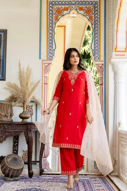 Pure Modal Chanderi Kurta Pant Dupatta Set