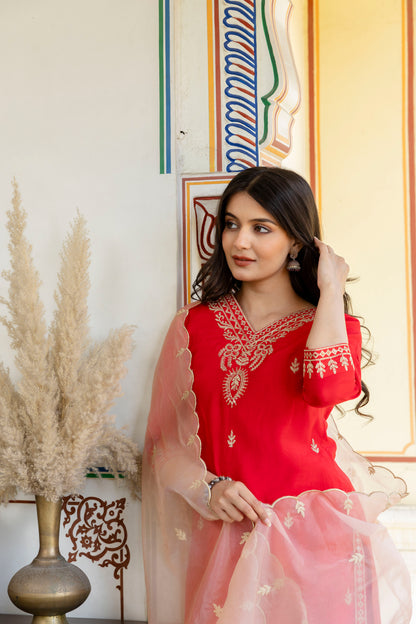 Pure Modal Chanderi Kurta Pant Dupatta Set