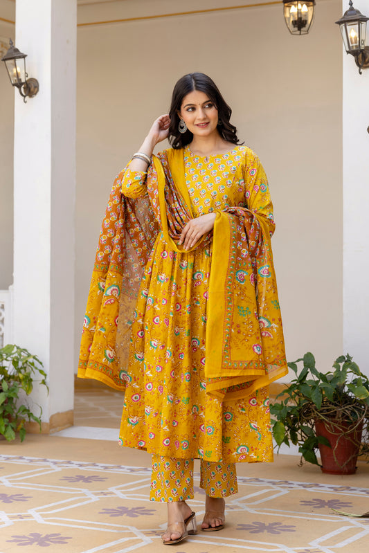 Pure cotton round neck sequence work Kurta pant dupatta set