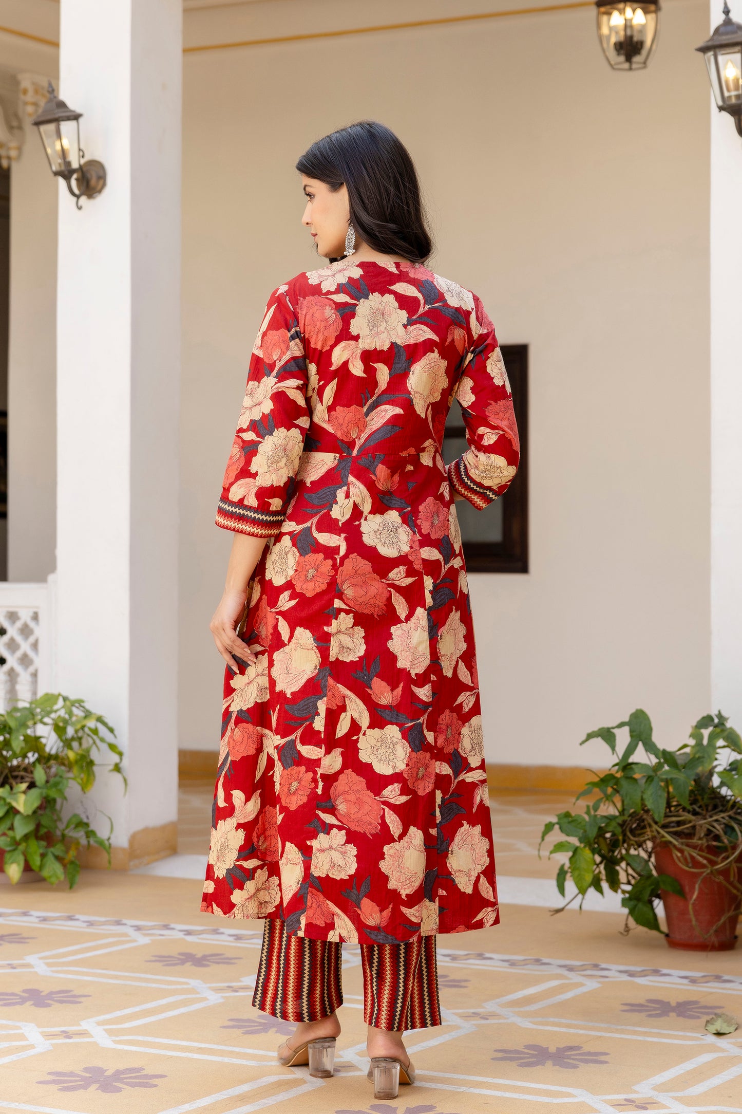 Pure cotton A-line Handwork kurta pant dupatta set