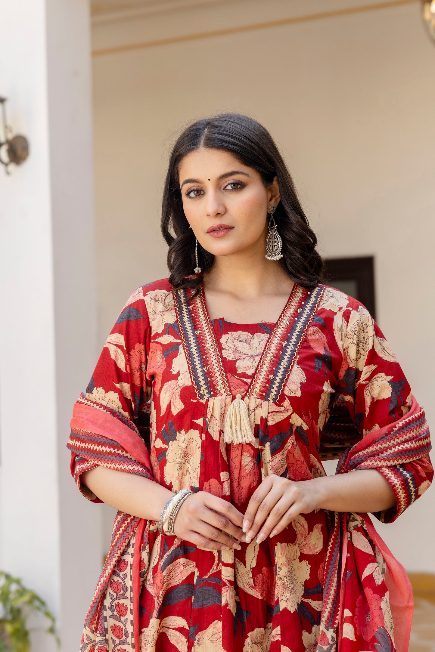 Pure cotton A-line Handwork kurta pant dupatta set