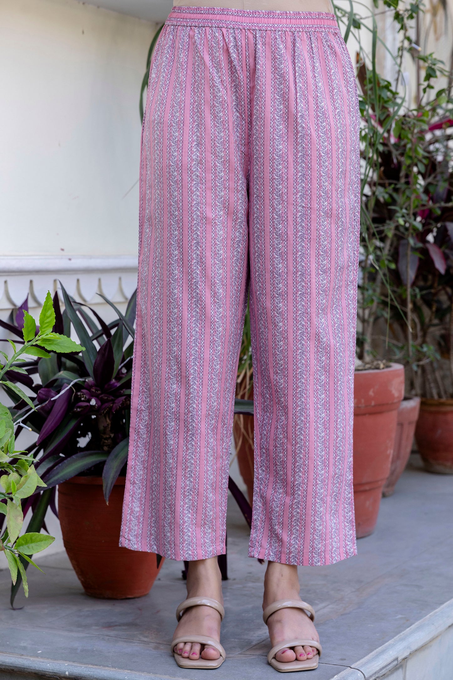 Pure Cotton Hand Work Angrakha Floral Kurta Pant Dupatta Set