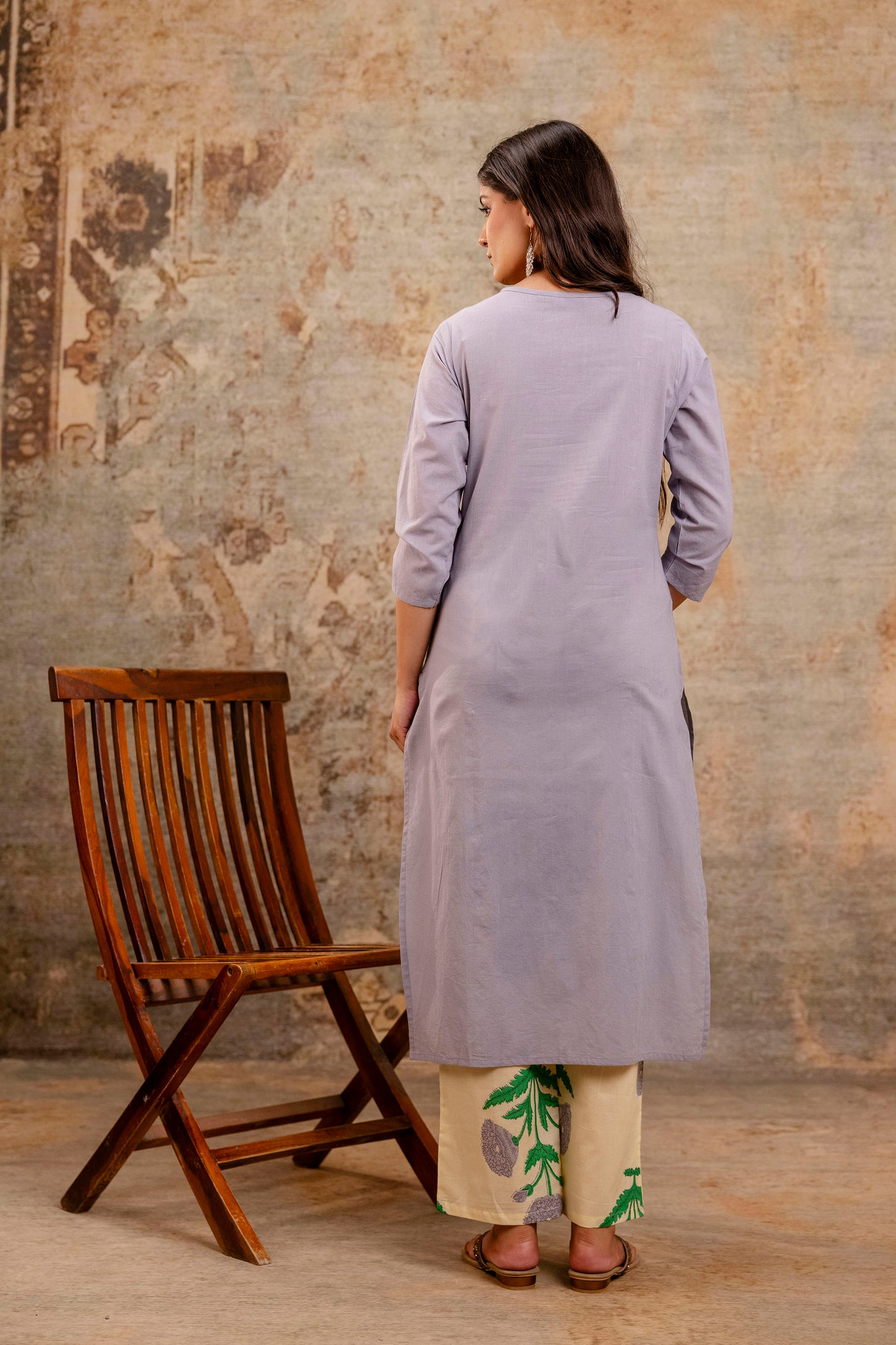 Pure Cotton Panel Hand Work Kurta Pant Dupatta Set