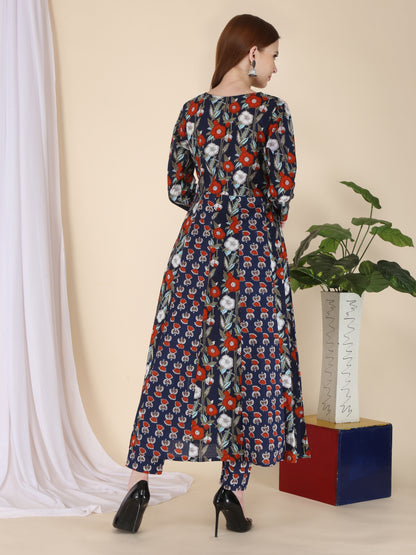 Pure cotton A-line panelled printed kurta pant set