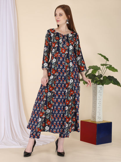 Pure cotton A-line panelled printed kurta pant set