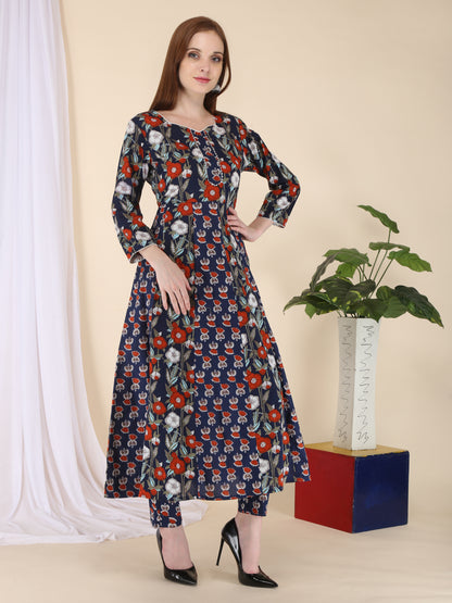 Pure cotton A-line panelled printed kurta pant set