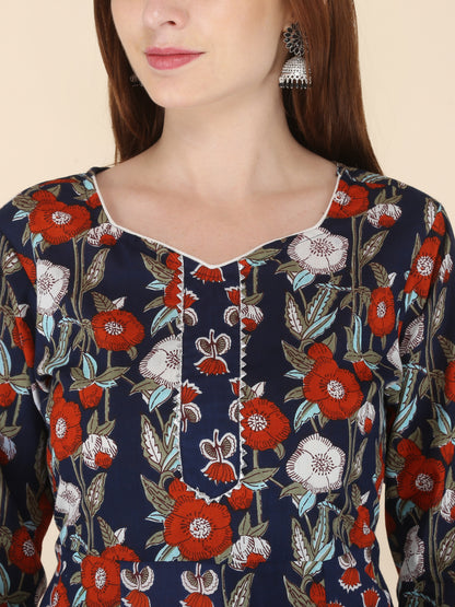 Pure cotton A-line panelled printed kurta pant set