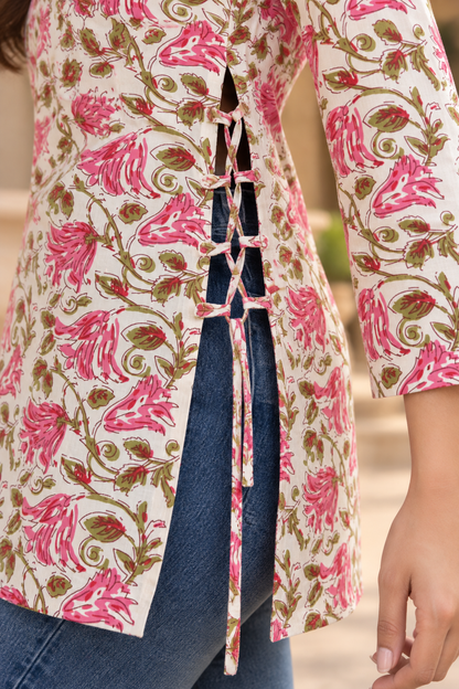 Ivory & Pink Floral Cotton Tunic Top