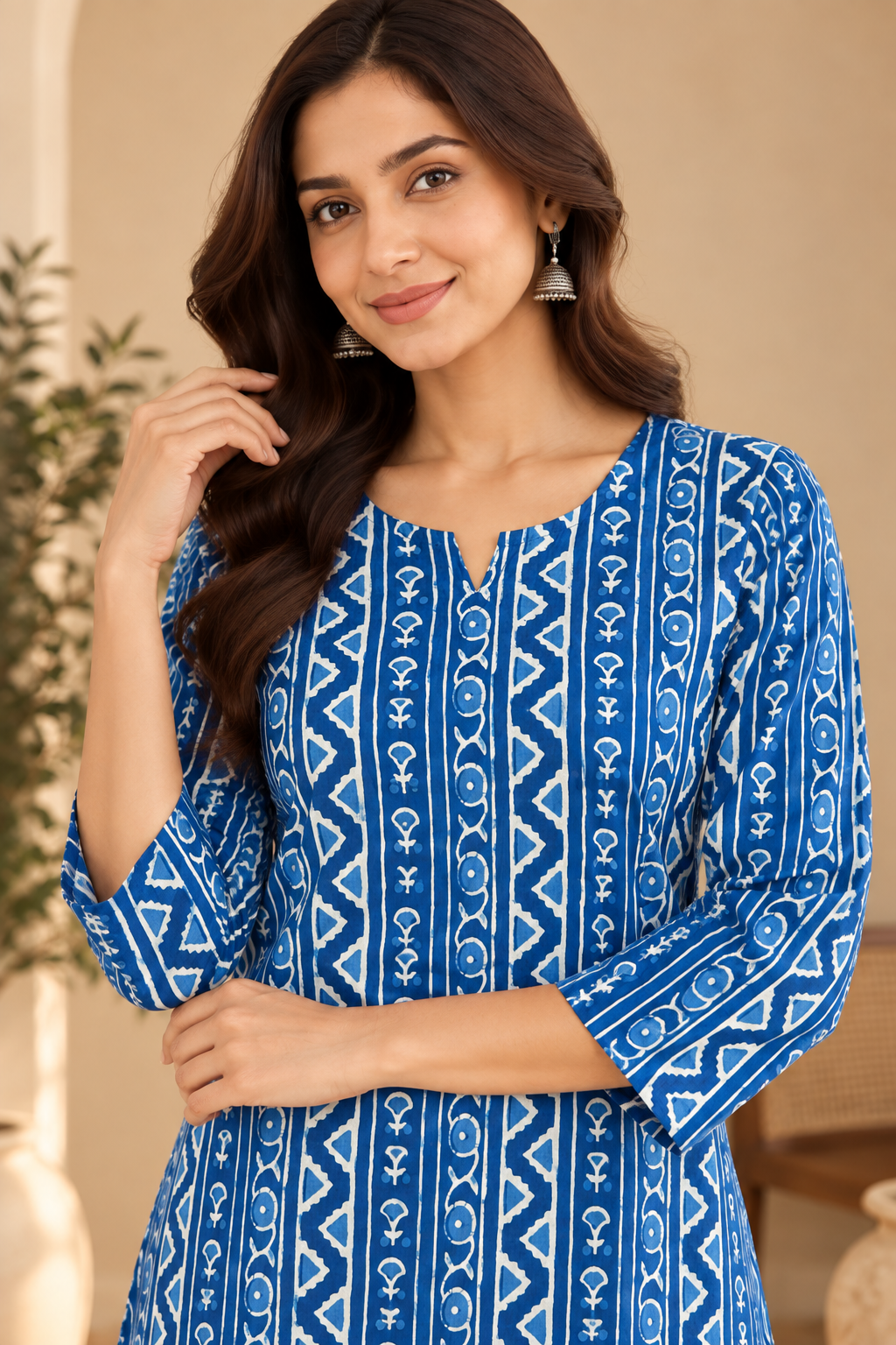 Indigo Blue Printed Cotton Short Kurti