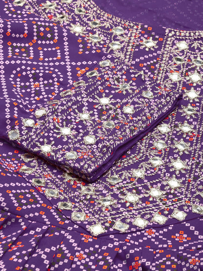 Rayon Bhandej print embroidered nira cut kurta pant set